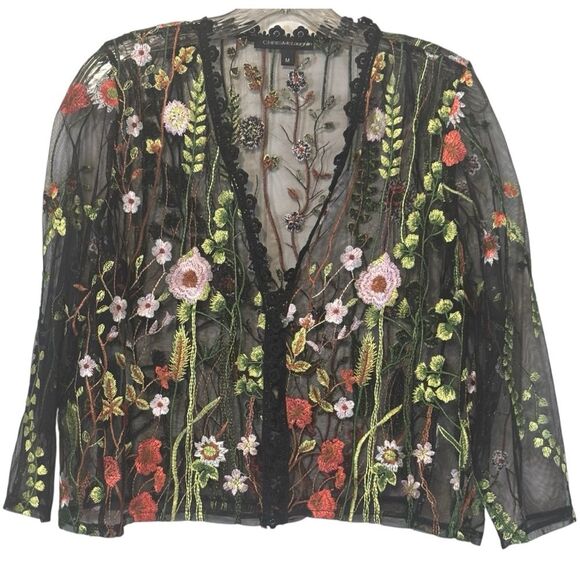 Chris McLaughlin Sheer Black Floral Embroidered Topper Jacket - Picture 1 of 7